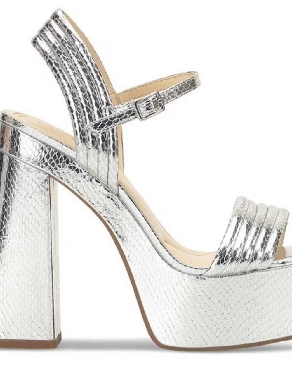 Jessica Simpson Silver Textured Platform Block Heel Sandals